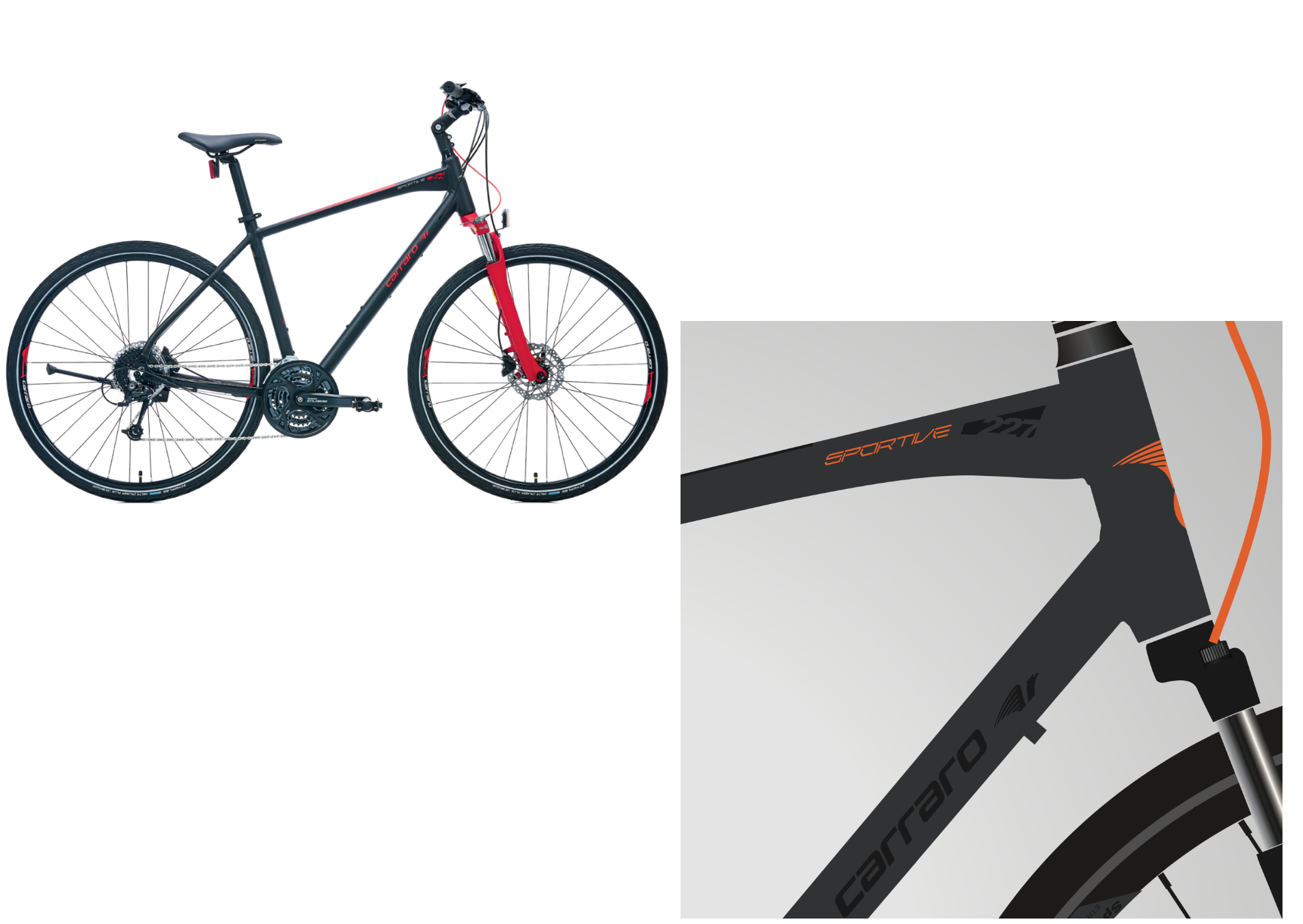 Carraro Sportive 227C Bisiklet -46cm- -Mat Antrasit-Turuncu-