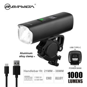 Briviga LW-F1000 Şarjlı Bisiklet Ön Farı 1000 Lümen Powerbank Özellikli