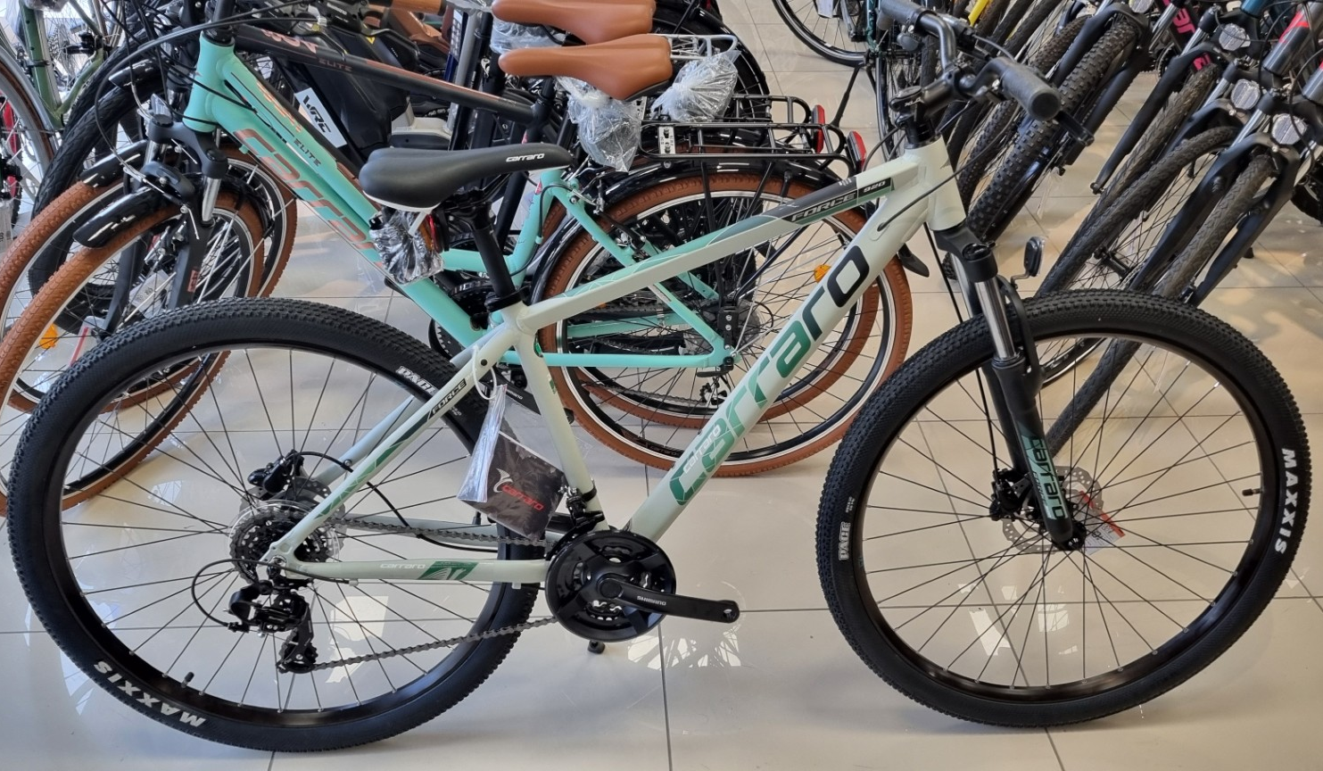 Carraro Force 920 Dağ Bisikleti 2026 - Hidrolik Disk Fren & Shimano Vites | 29 Jant (40cm/S) Mat Gri Yeşil